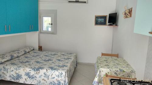 ポンツァにあるCasa vacanzaの小さなベッドルーム(ベッド2台、窓付)