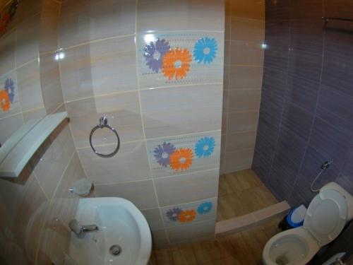 ein Bad mit einer Dusche und einem WC. in der Unterkunft Vila Maria in Eforie Nord