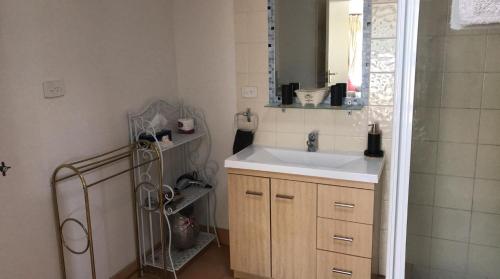 a bathroom with a sink and a mirror at Oatlands Retreat in Oatlands