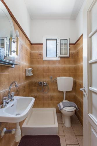 a bathroom with a sink and a toilet at Ta Ambelakia in Monemvasia