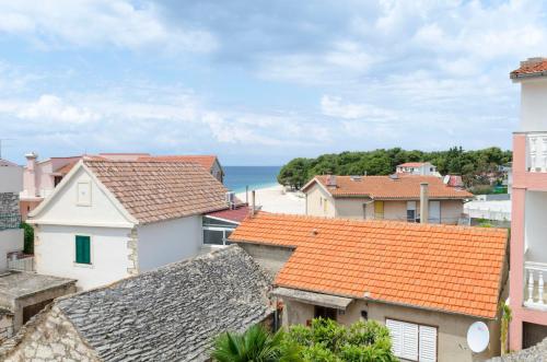 a view of a town with houses and the ocean at Apartments Danica in Primošten