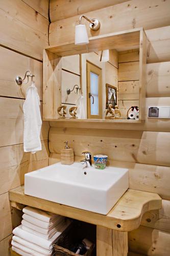 a bathroom with a sink and a mirror at Klimkówka in Zakopane