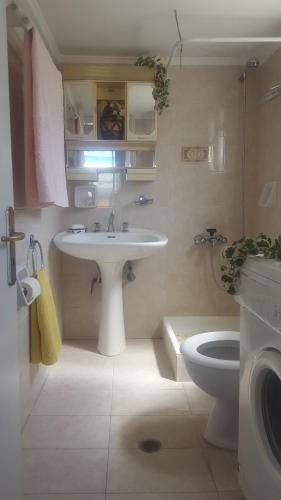 a bathroom with a sink and a toilet at P & G Apartment in Pámfylla