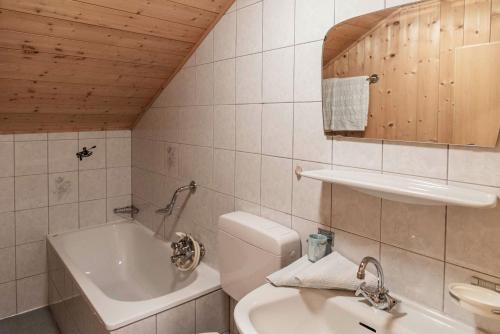 a bathroom with a sink and a toilet and a tub at Oberhabererhof in Santa Maddalena in Casies