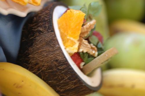 a close up of a piece of food with fruit at Grupotel Gran Vista & Spa in Can Picafort