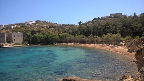 a view of a beach with blue water at PATMOS Mathios Studios- apartments in Patmos