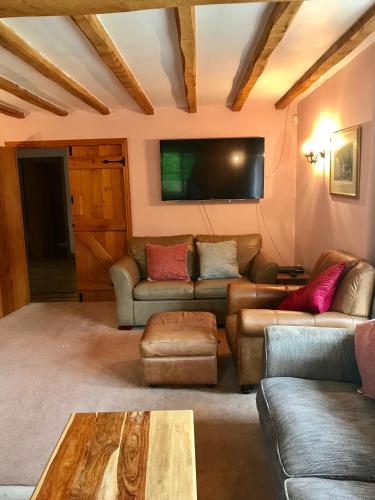 a living room with couches and a flat screen tv at The Turkey House in Petersfield