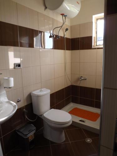 y baño con aseo y lavamanos. en Guesthouse Shtino, en Gjirokastra