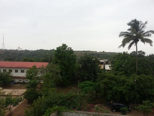 a view of a city with a palm tree at Maharaja Home Stay Panhala in Panhāla