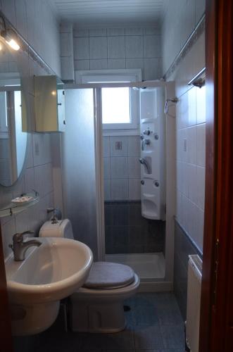 a bathroom with a sink and a toilet and a shower at Villa St.George in Katerini