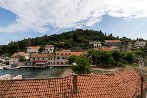 a view of a town with a river and buildings at Eco Apartments Kate in Suđurađ