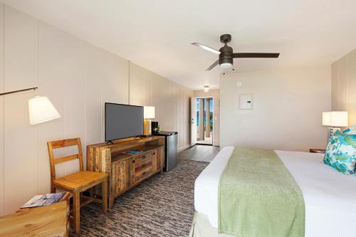 a bedroom with a bed and a flat screen tv at The ISO by Castle in Kapaa