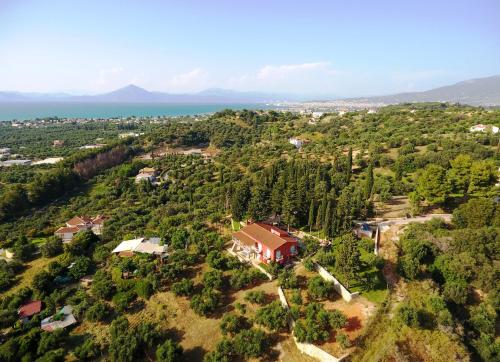 an aerial view of a house in a forest at Sea View Villa with 4 bedrooms - grECOrama in Monodhéndrion