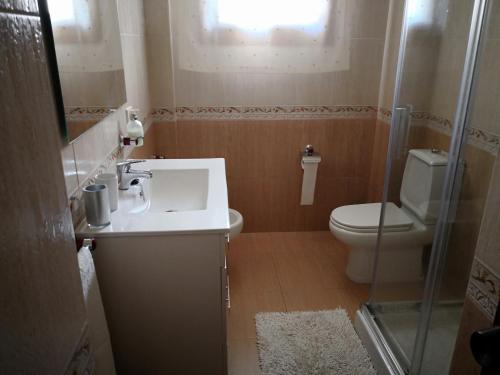 mała łazienka z umywalką i toaletą w obiekcie Apartamento AGRELO w mieście Bueu