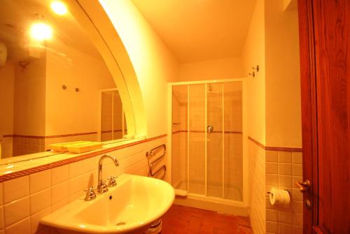 a bathroom with a sink and a shower at La Caduta in Vagliagli