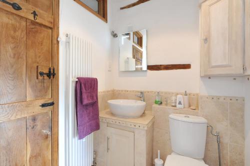 a bathroom with a toilet and a sink at Thistle Barn in Bath