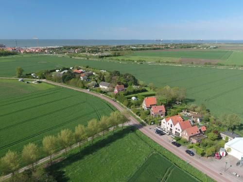 an aerial view of a village with houses and fields at Bruist in Cadzand