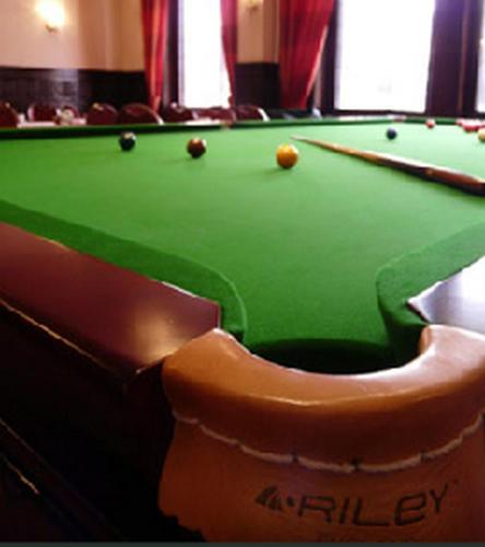 a green pool table with balls on it at Metropol Hotel in Calais