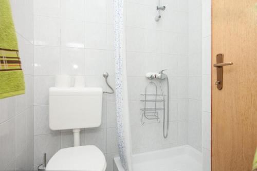 a bathroom with a toilet and a shower at • Lungomare Beach Apartment Pula • in Pula