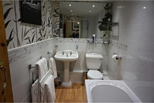 uma casa de banho branca com um lavatório e um WC em Vale Cottage em Middleham