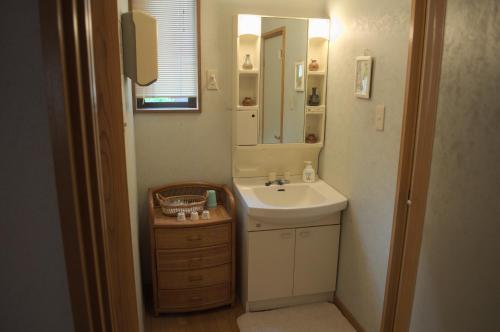 a bathroom with a sink and a mirror at Spr Guesthouse in Shirahama