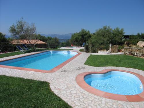 a swimming pool in the middle of a yard at Residence Baia Salinedda in San Teodoro
