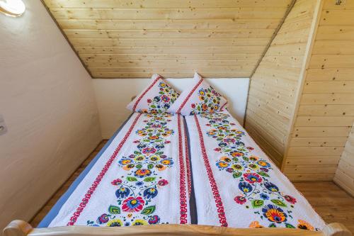 Postel nebo postele na pokoji v ubytování Bieszczadzkie Wzgórze Domki 724-472-882