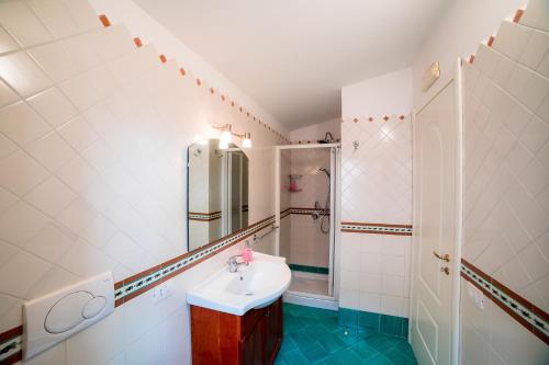 bagno con lavandino e doccia di Il Roseto B&B a Ravello