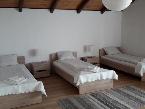 sypialnia z dwoma łóżkami i dwoma szafkami nocnymi w obiekcie Villa Osa Modlin Airport w mieście Zakroczym