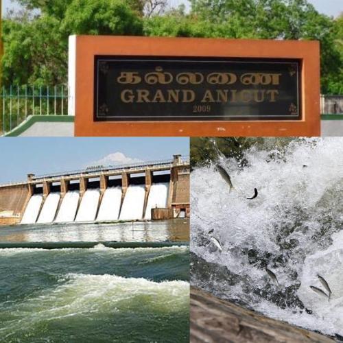 a collage of four pictures of a dam at Pleasant Stay in Tiruchchirāppalli