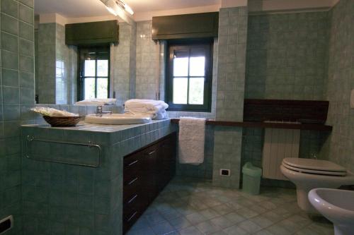 a bathroom with a sink and a toilet at Il giardino di Raffaella in Montorfano