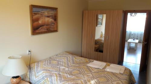 a bedroom with a bed and a picture on the wall at Gražinos apartamentai in Panevėžys