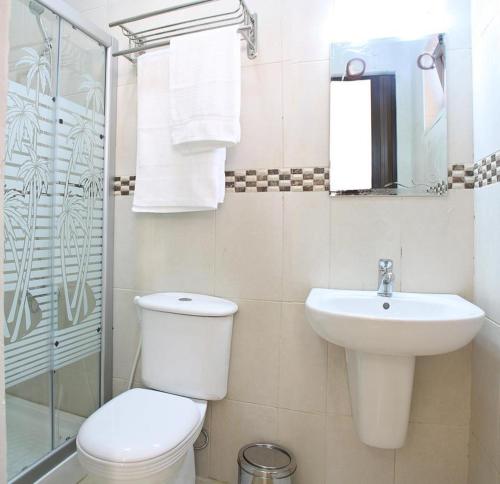 a bathroom with a toilet and a sink at Golden Rose Hotel in Aqaba