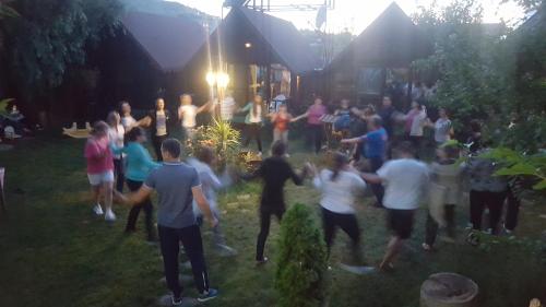 a group of people dancing in a yard at Pensiunea Delta D.M.Y. in Mahmudia