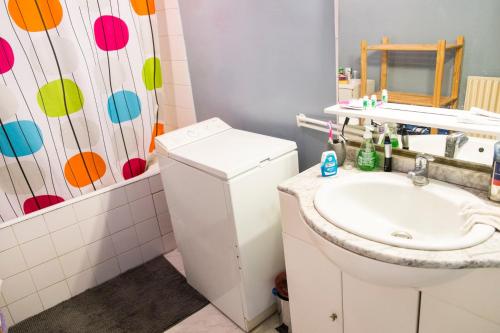 a bathroom with a sink and a toilet and a mirror at Appartement centre ville Le Puy in Le Puy en Velay
