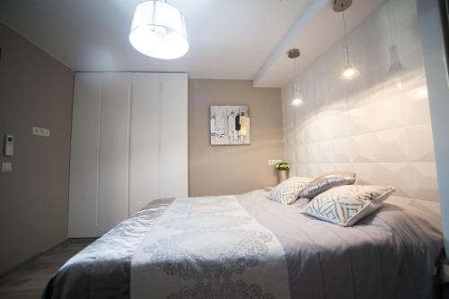 um quarto com uma cama com duas almofadas em Apartment on Bautista Lafora 2 em Alicante