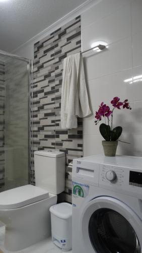 a bathroom with a washing machine and a toilet at Casas Holiday - Playa del Cura 1 in Torrevieja