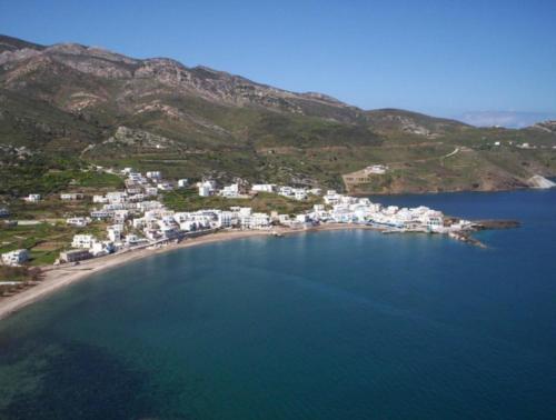an aerial view of a beach with white houses at Adonis Hotel Naxos in Apollon