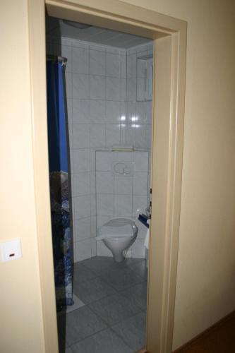 a bathroom with a white toilet in a room at Gasthof Zum Stausee in Engelskirchen