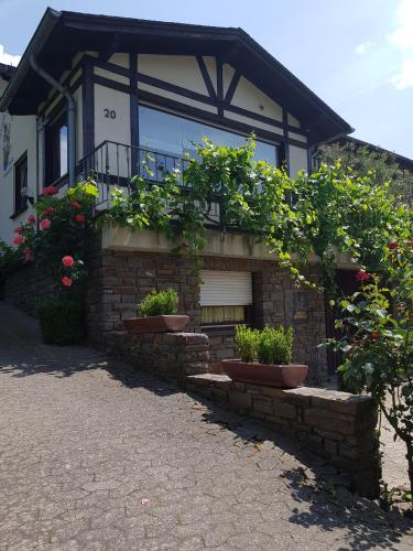 a house with a balcony with plants on it at Weingut Erich Serwazi in Mesenich