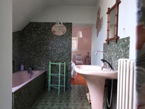 a bathroom with a sink and a bath tub and a sink at Le Mans Chambre in Le Mans