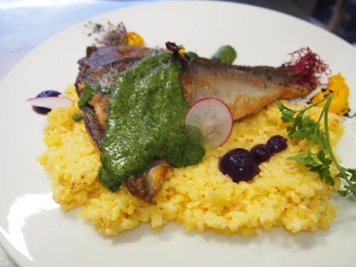a plate of food with rice and meat and vegetables at Dworek Hetmanski in Stargard