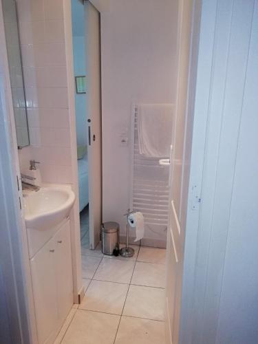 une salle de bain blanche avec un lavabo et des toilettes dans l'établissement Apartment Massoury, à Cannes