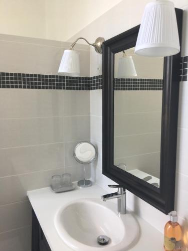 a bathroom with a sink and a mirror at B&B Le Jardin de Carco in Châtillon-sur-Seine