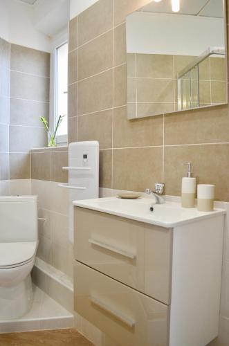 une salle de bain avec un lavabo blanc et des toilettes dans l'établissement Studio Liberté Plein Centre, à Saint-Raphaël