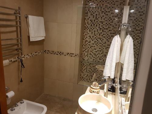 a bathroom with a sink and a shower at Ashram in San Miguel de Tucumán