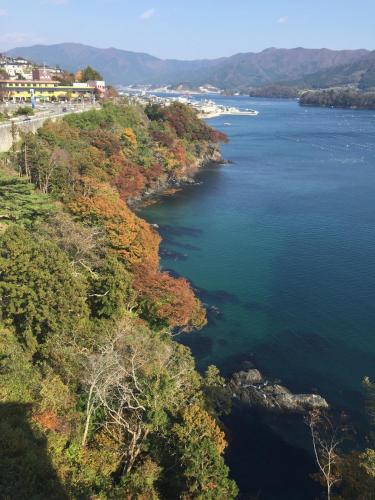 an aerial view of a body of water at Ofunato Onsen in Ōfunato