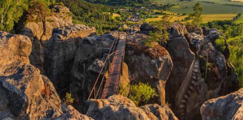 a train track on a mountain with rocks at Riegrova Chata Kozákov in Semily
