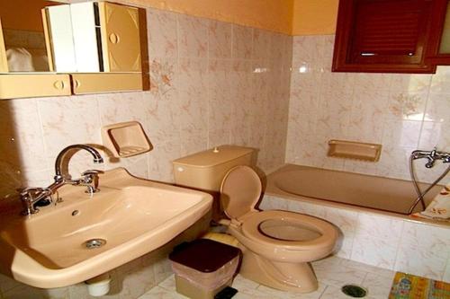 a bathroom with a toilet and a sink and a tub at Chrysanthy Apartments in Sidari