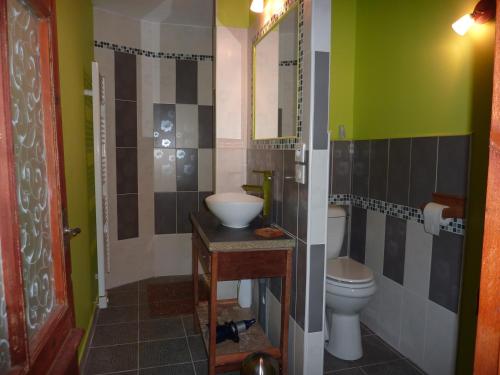 a bathroom with a sink and a toilet at Chambres d'Hôtes du Clos Semper Felix in Sainte-Bazeille